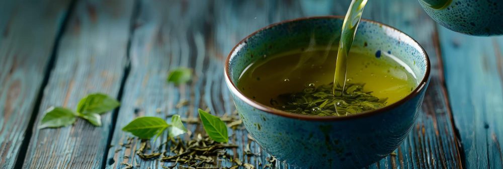 Infusión de té verde recién preparada, contenido en cafeína y posibles contraindicaciones del té verde