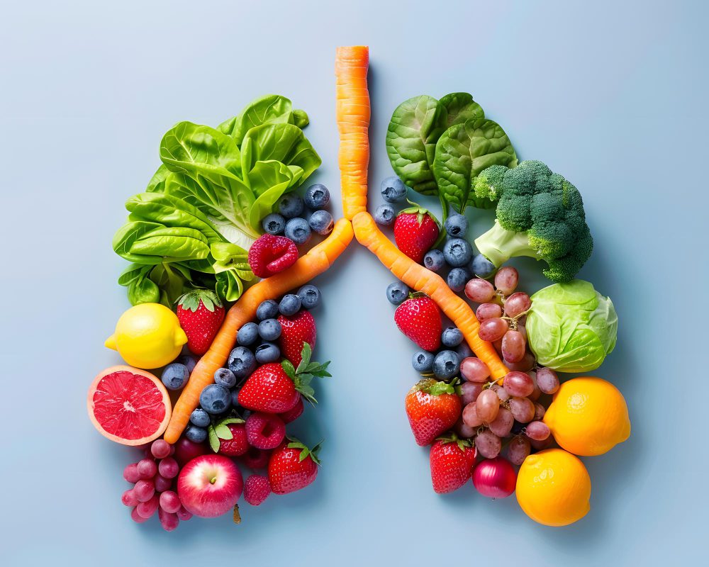 pulmones formados con frutas y verduras ricos en carotenoides