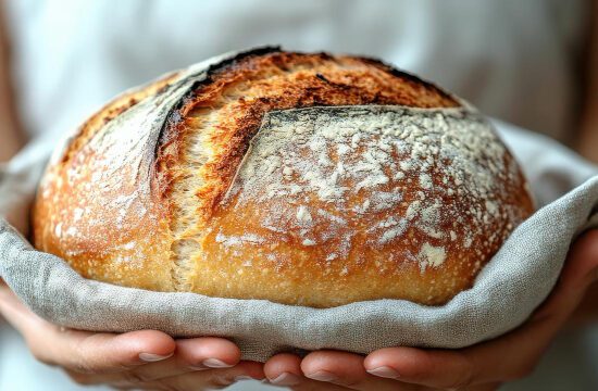 Cadmio en el pan: pan artesanal en manos, ejemplo de alimento básico en la dieta diaria con posible exposición a metales pesados