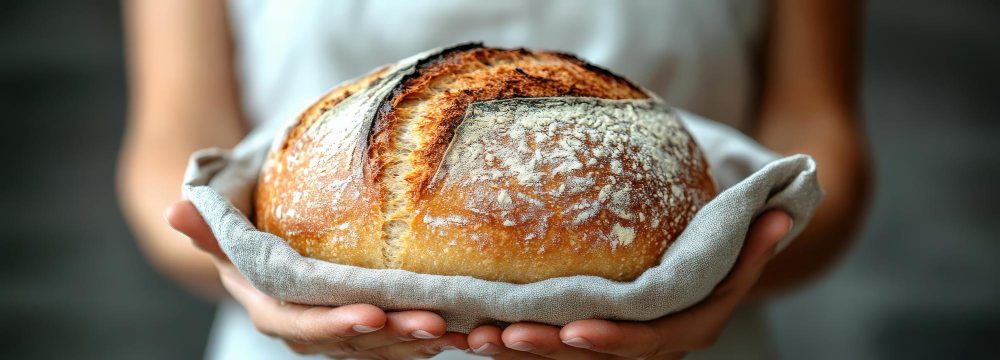 Cadmio en el pan: pan artesanal en manos, ejemplo de alimento básico en la dieta diaria con posible exposición a metales pesados