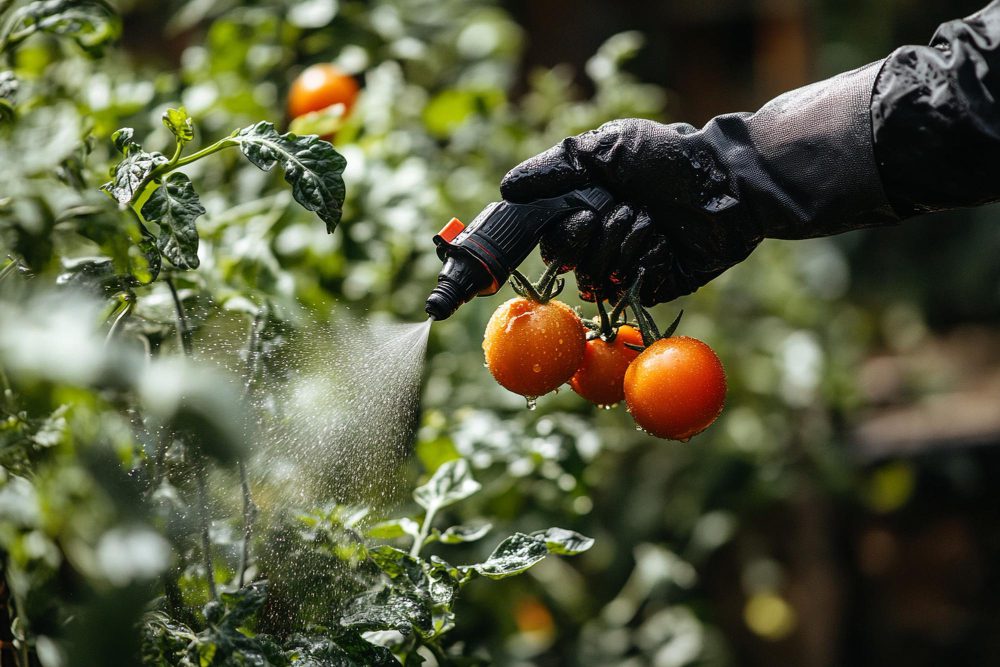aplicación de pesticidas en cultivos agrícolas por trabajador con equipo de protección